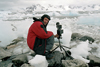 Jan bij ijsveld met panorama camera, Antarctica